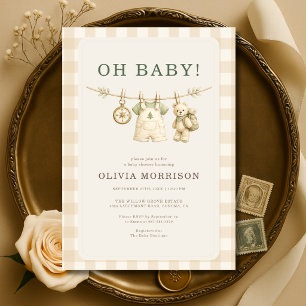 Oh Baby Woodland Waskrijt Gingham Baby Borrel Kaart
