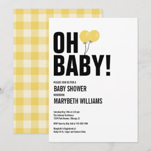 Oh Baby Yellow Ballon Baby shower Party card Kaart