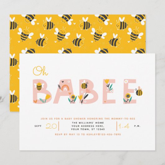 Oh Baby Yellow Bee Baby shower Invitation (Devant / Derrière)