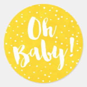 Oh Baby Yellow Waterverf Baby shower Ronde Sticker