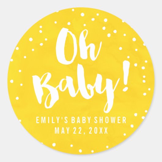 Oh Baby Yellow Waterverf Baby shower Ronde Sticker (Voorkant)
