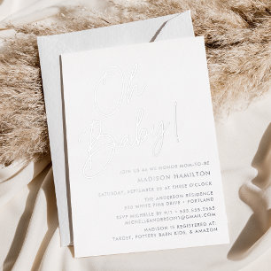 Oh Baby Zilver Schrift Baby Borrel Folie Uitnodiging