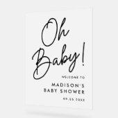 Oh Baby Zwart Script Baby shower Welkom Frosted Acryl Bord (Hoek)