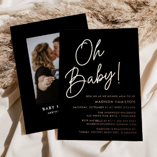 Oh Baby Zwarte en Roze Gouden Script Baby Shower Folie Uitnodiging