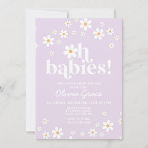 Oh Baby's! Baby Shower met madeliefjes en lilakleu Kaart