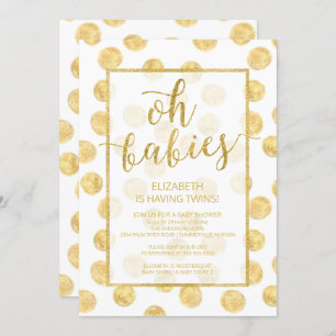 Oh baby's! Gold Stippen Twins Baby shower Invitati Kaart