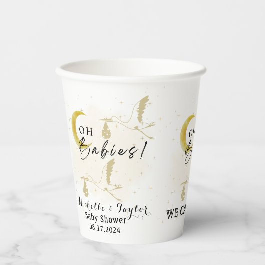 Oh baby's! Neutral Twin Storks-Baby shower Papieren Bekers (Voorkant)