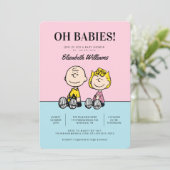 Oh baby's! Peanuts Twins Baby shower Invitation Kaart (Staand voorkant)