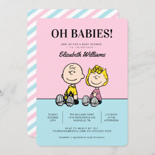 Oh baby's! Peanuts Twins Baby shower Invitation Kaart