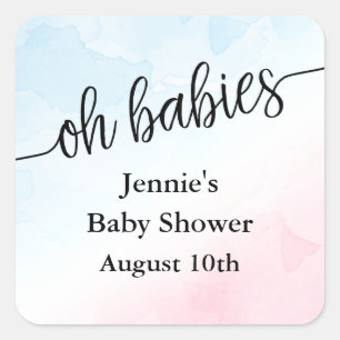 Oh Baby's Script Roze/Blauw Baby shower Favor Squa Vierkante Sticker