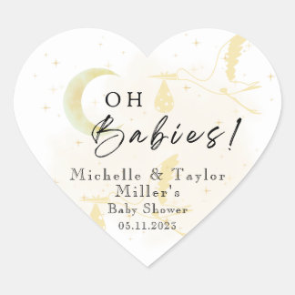 Oh baby's! Stickers: Charmante Stork Twins Neutral Hart Sticker
