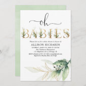 Oh baby's tweeling groen gouden groen baby shower kaart (Voorkant / Achterkant)