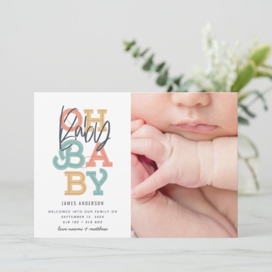 Oh bébé bébé photo moderne faire-part de naissance (Debout devant)