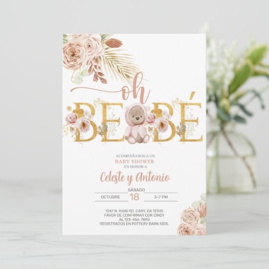 Oh bebé boho beer baby shower nodigt Spaans uit. Kaart (Staand voorkant)