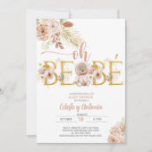 Oh bebé boho ours fille baby shower invitation esp (Devant)