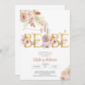 Oh bebé boho ours fille baby shower invitation esp (Devant / Derrière)