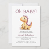 Oh Bébé Dinosaure Orange Violet Mignon Invitation  (Devant)