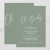Oh Bébé Dusty Green Invitation Simple de Douche (Devant / Derrière)