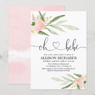 Oh bebe Frans groen roze gouden meisje baby shower Kaart