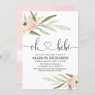 Oh bebe French greenery roze baby shower Kaart