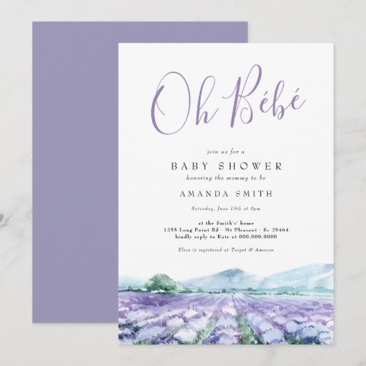 Oh Bebe French Lavender Baby shower Kaart (Voorkant / Achterkant)