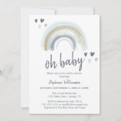 Oh Bébé, Invitation à la Baby Shower Bleue Bohème (Devant)