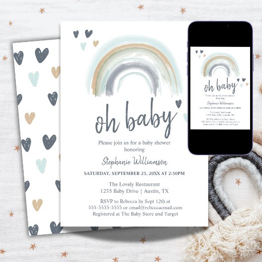 Oh Bébé, Invitation à la Baby Shower Bleue Bohème