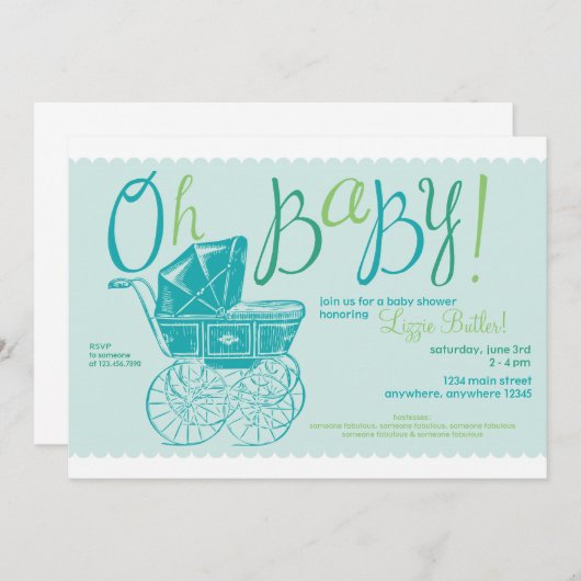 "Oh bébé !" invitation de partie de douche de (Devant / Derrière)