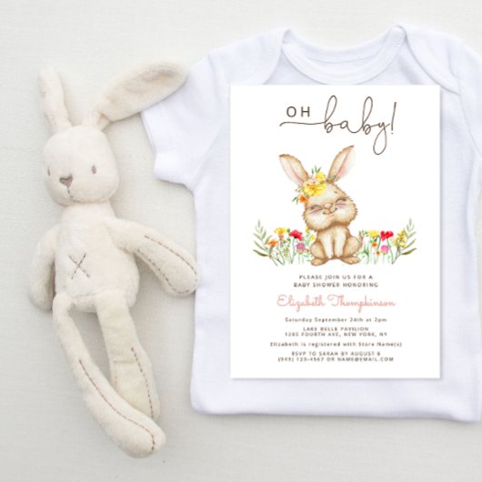 Oh bébé lapin baby shower fille Invitation
