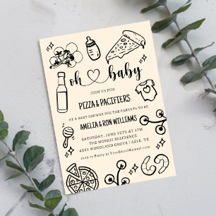 Oh Bébé Pizza + Tétines Invitation à la Baby Showe