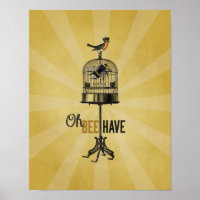 Oh Bee have Vintage Bee Bird Cage & Crown Poster