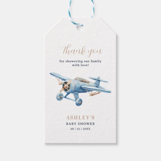 Oh Boy! Adventure Awaits Airplane Boy Baby Shower Cadeaulabel (Voorkant)