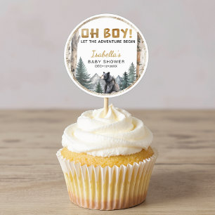 Oh Boy Adventure Begin Woodland Beer Baby shower Ronde Sticker