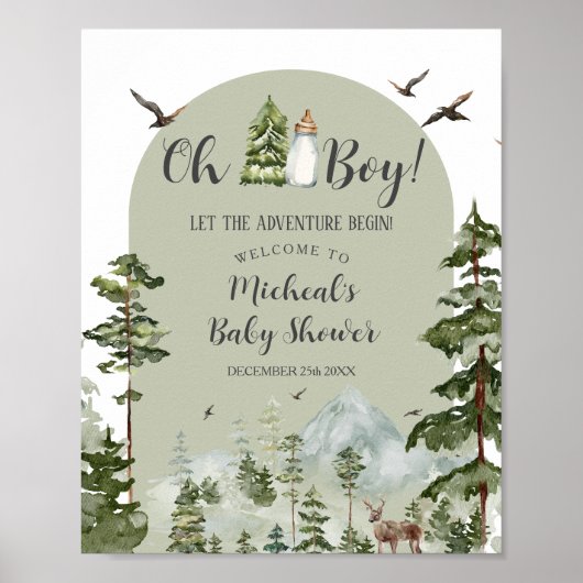 Oh Boy Adventure Pine Forest Baby shower Welkom Poster (Voorkant)