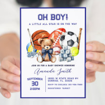 Oh Boy ALL STAR SPORT Baby shower Uitnodiging