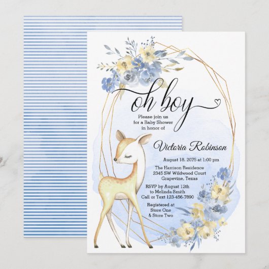 Oh Boy Baby Boy Deer Baby shower Kaart (Voorkant / Achterkant)