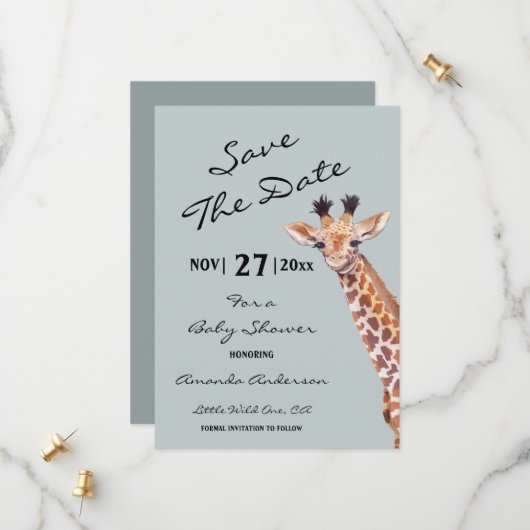 Oh Boy Baby Giraffe Baby Shower  Save The Date (Voorkant / Achterkant in situ)