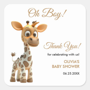 Oh Boy Baby Giraffe Schattige Boy Baby shower Dank Vierkante Sticker
