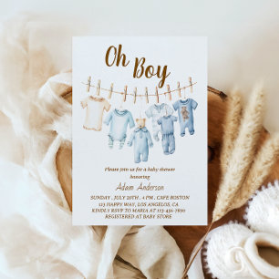 Oh Boy Baby Shower Blauwe Waslijn Thema Kaart