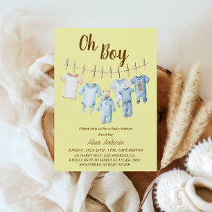 Oh Boy Baby shower Blauwe waslijn thema Kaart
