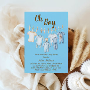 Oh Boy Baby shower Blauwe waslijn thema Kaart