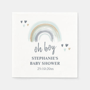 Oh Boy Baby shower Blue Boho Rainbow Napkins Servet