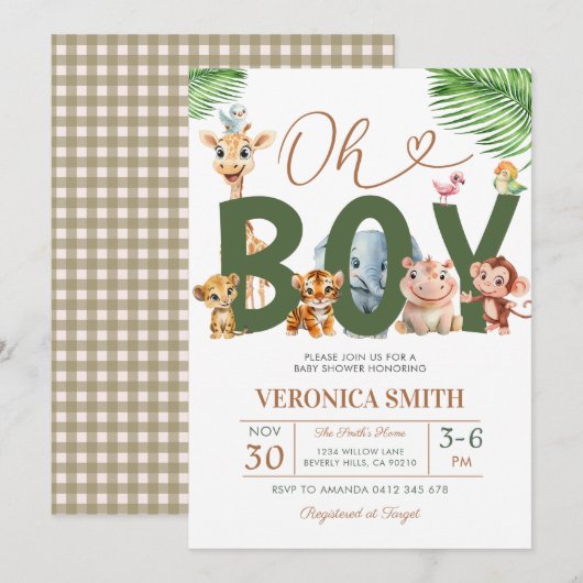Oh Boy Baby Shower Forest Animals Greenery Floral Kaart (Voorkant / Achterkant)