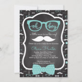 Oh Boy Baby shower Invitation, blauw, grijs Kaart (Voorkant)