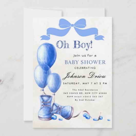Oh Boy Baby Shower Invitation | Blue Watercolor (Devant)