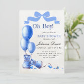 Oh Boy Baby Shower Invitation | Blue Watercolor (Debout devant)