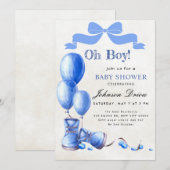Oh Boy Baby Shower Invitation | Blue Watercolor (Devant / Derrière)