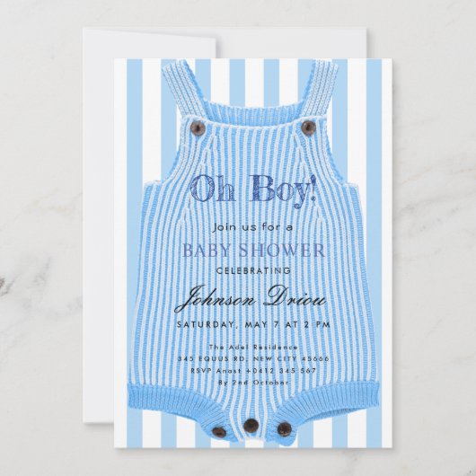 Oh Boy Baby Shower Invitation | Blue Watercolor Kaart (Voorkant)