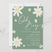 Oh Boy Baby shower Invitation Daisy Sage Green (Devant)