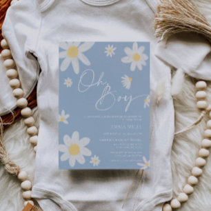 Oh Boy Baby shower Invitation Dusty Blue Daisy Kaart
